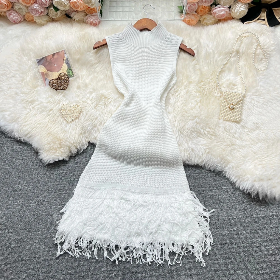 Addison &ndash; Women&rsquo;s Knit Sleeveless Bodycon Mini Dress with Fringe Hem - Auvrya