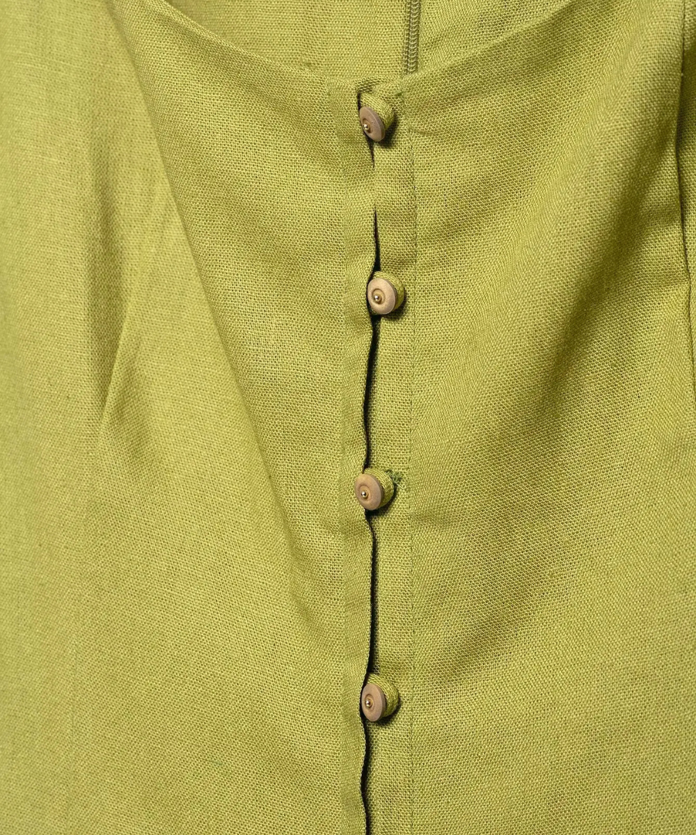 Alice – Women’s Green Sleeveless Midi Dress with Square Neckline & Buttons - Auvrya