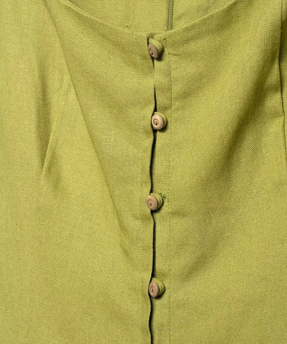 Alice – Women’s Green Sleeveless Midi Dress with Square Neckline & Buttons - Auvrya