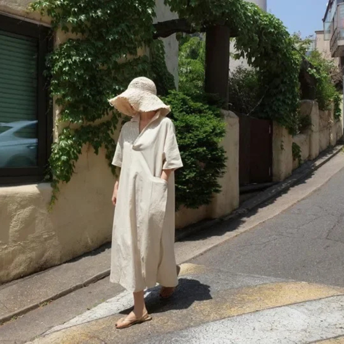 Anna – Women’s Maxi Shirt Dress V-Neck Loose Fit Cotton Linen Style - Auvrya