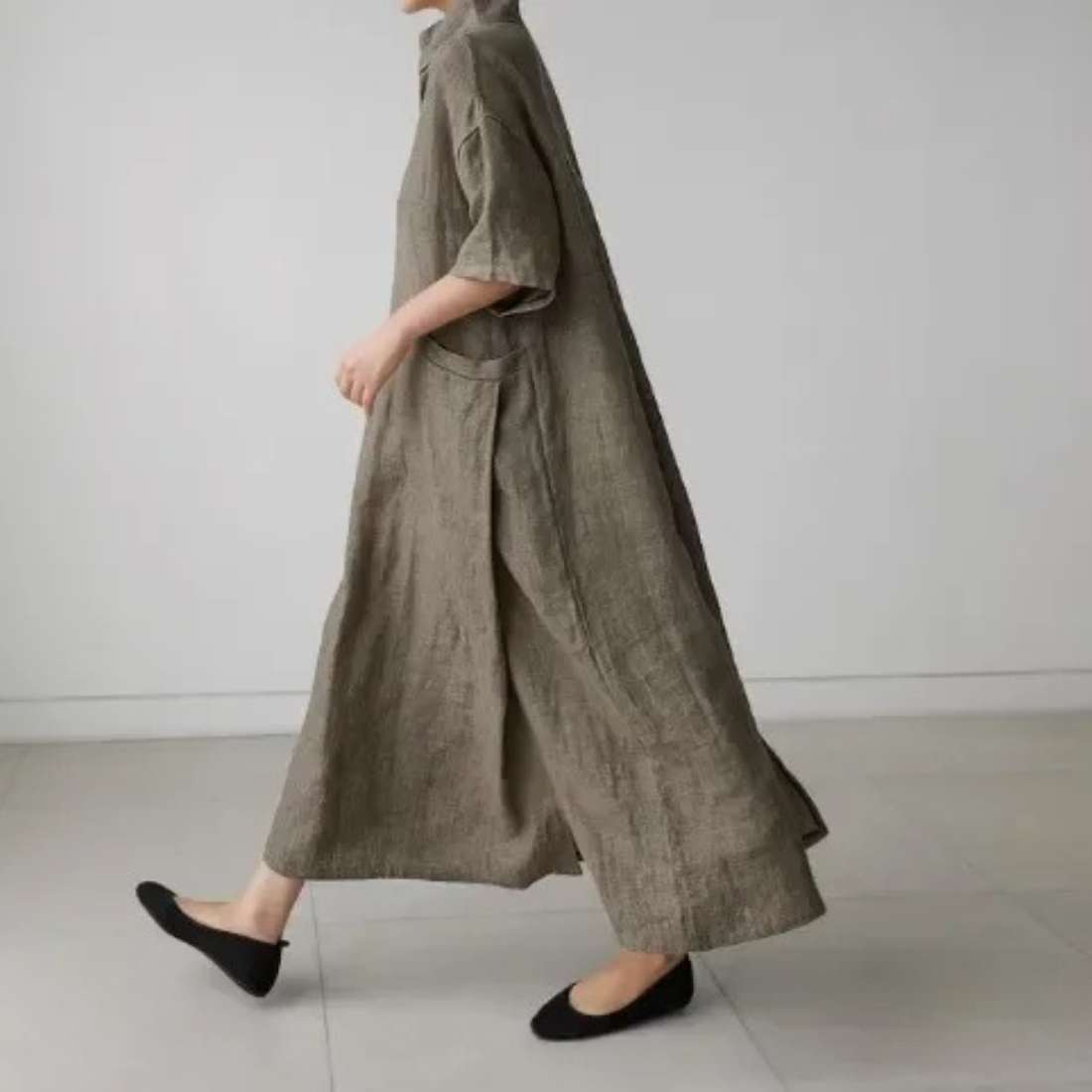 Anna – Women’s Maxi Shirt Dress V-Neck Loose Fit Cotton Linen Style - Auvrya