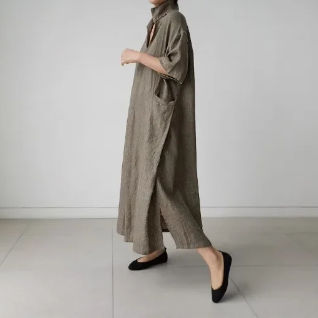 Anna – Women’s Maxi Shirt Dress V-Neck Loose Fit Cotton Linen Style - Auvrya