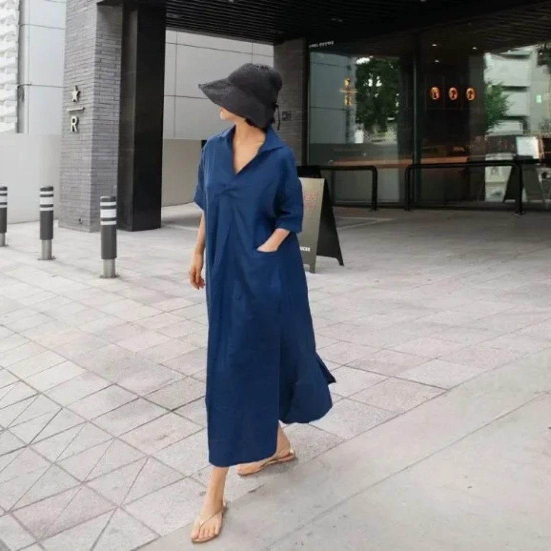 Anna – Women’s Maxi Shirt Dress V-Neck Loose Fit Cotton Linen Style - Auvrya