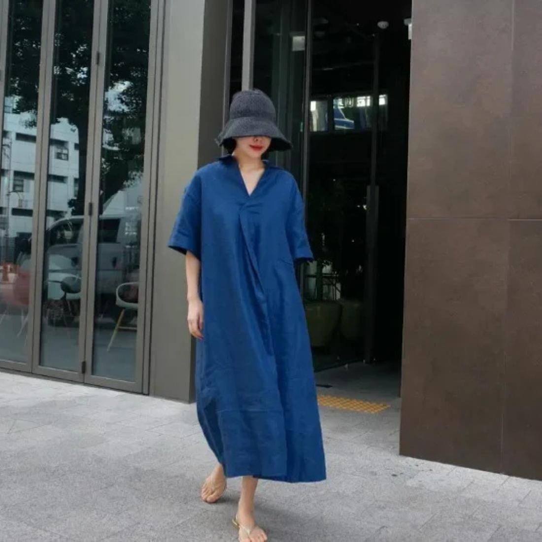 Anna – Women’s Maxi Shirt Dress V-Neck Loose Fit Cotton Linen Style - Auvrya