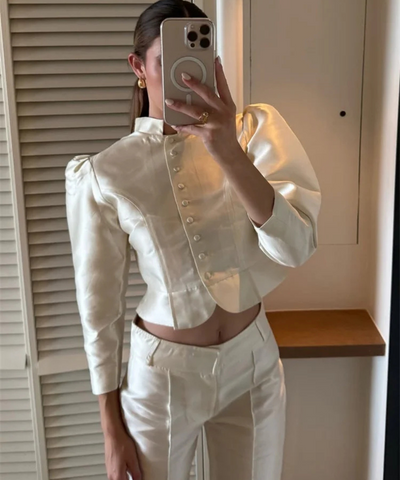 Ariana – Women’s Satin Cropped Blouse Long Sleeve Elegant Top - Auvrya