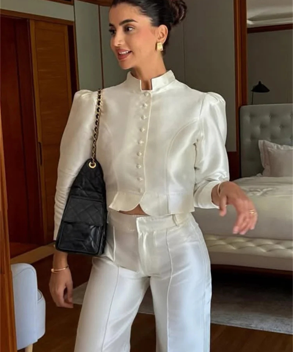 Ariana – Women’s Satin Cropped Blouse Long Sleeve Elegant Top - Auvrya