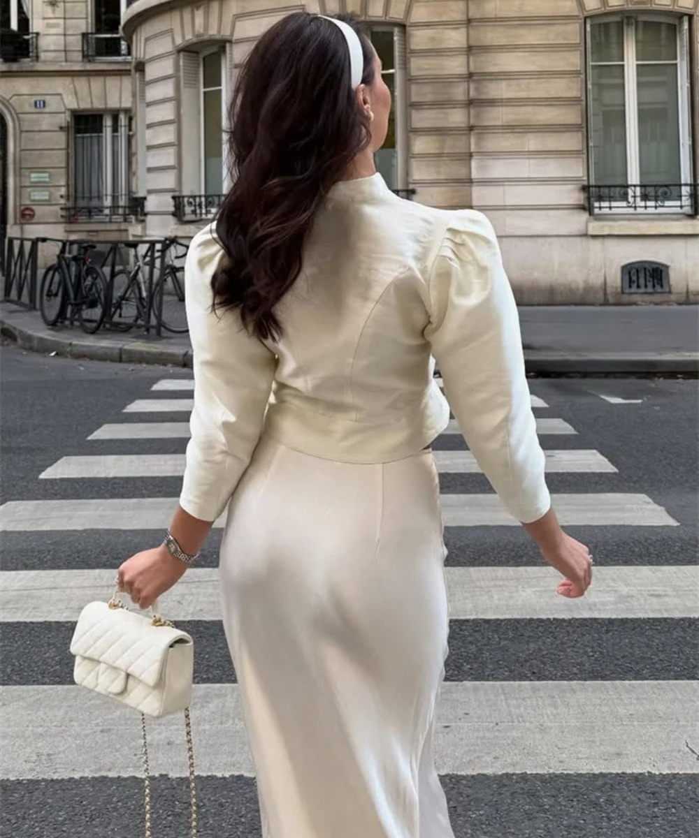 Ariana – Women’s Satin Cropped Blouse Long Sleeve Elegant Top - Auvrya