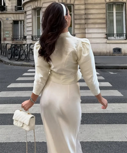 Ariana – Women’s Satin Cropped Blouse Long Sleeve Elegant Top - Auvrya