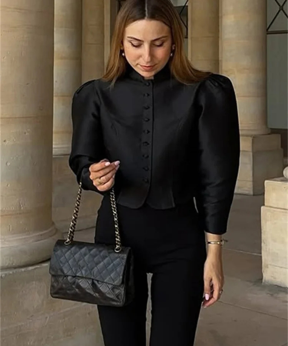 Ariana – Women’s Satin Cropped Blouse Long Sleeve Elegant Top - Auvrya