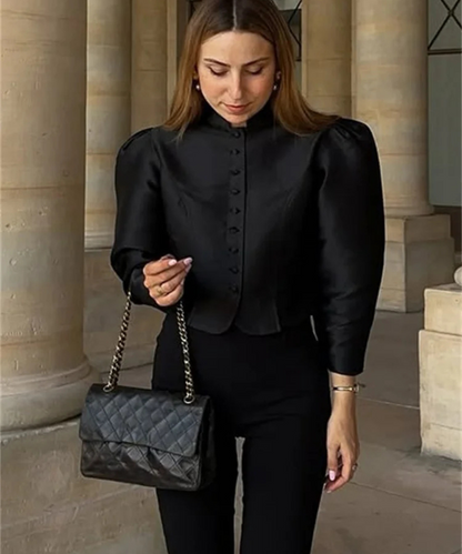 Ariana – Women’s Satin Cropped Blouse Long Sleeve Elegant Top - Auvrya