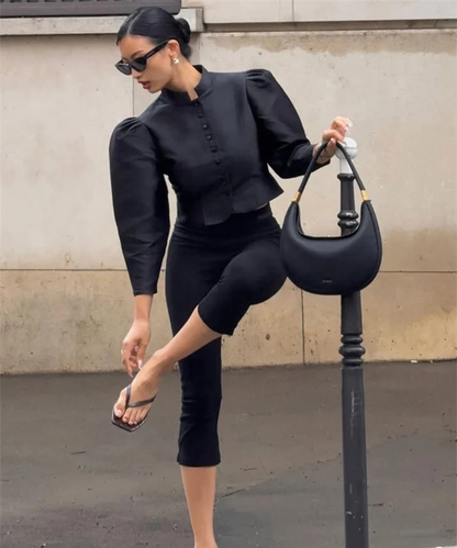 Ariana – Women’s Satin Cropped Blouse Long Sleeve Elegant Top - Auvrya