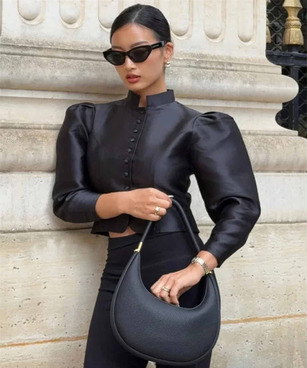 Ariana – Women’s Satin Cropped Blouse Long Sleeve Elegant Top - Auvrya