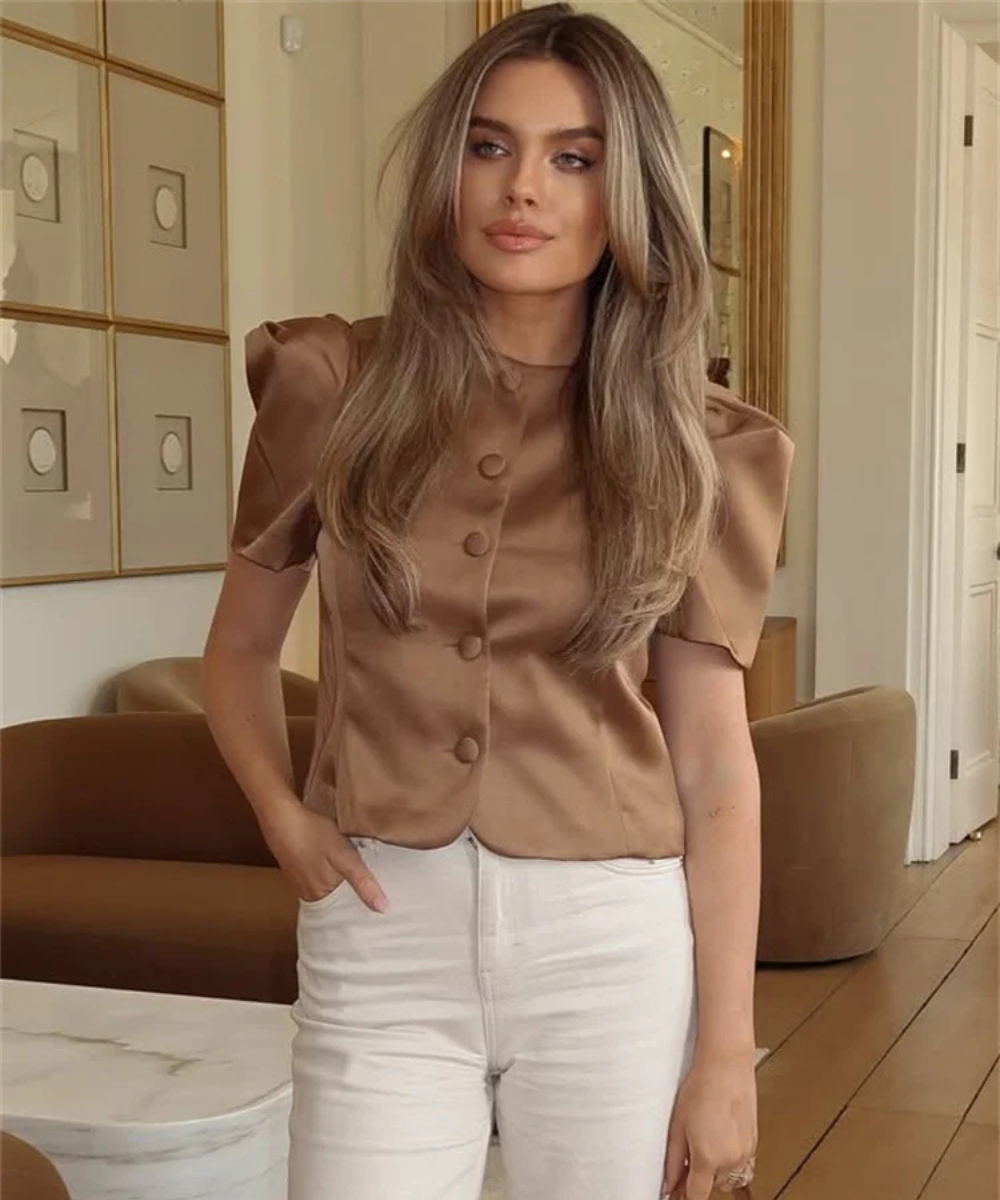 Ariana – Women’s Satin Cropped Blouse Long Sleeve Elegant Top - Auvrya