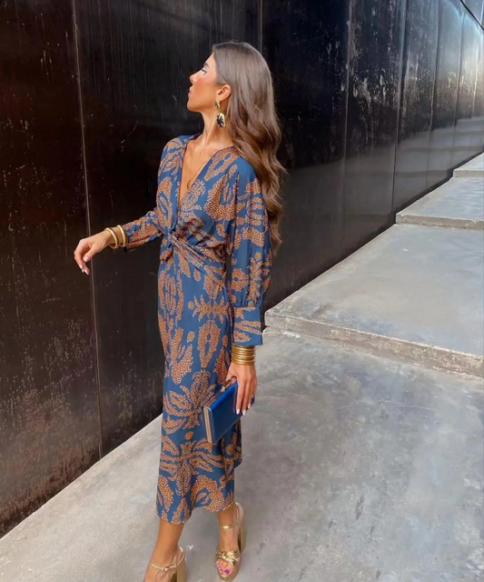 Avery &ndash; Women&rsquo;s Floral Print Midi Dress with Knot Detail - Auvrya