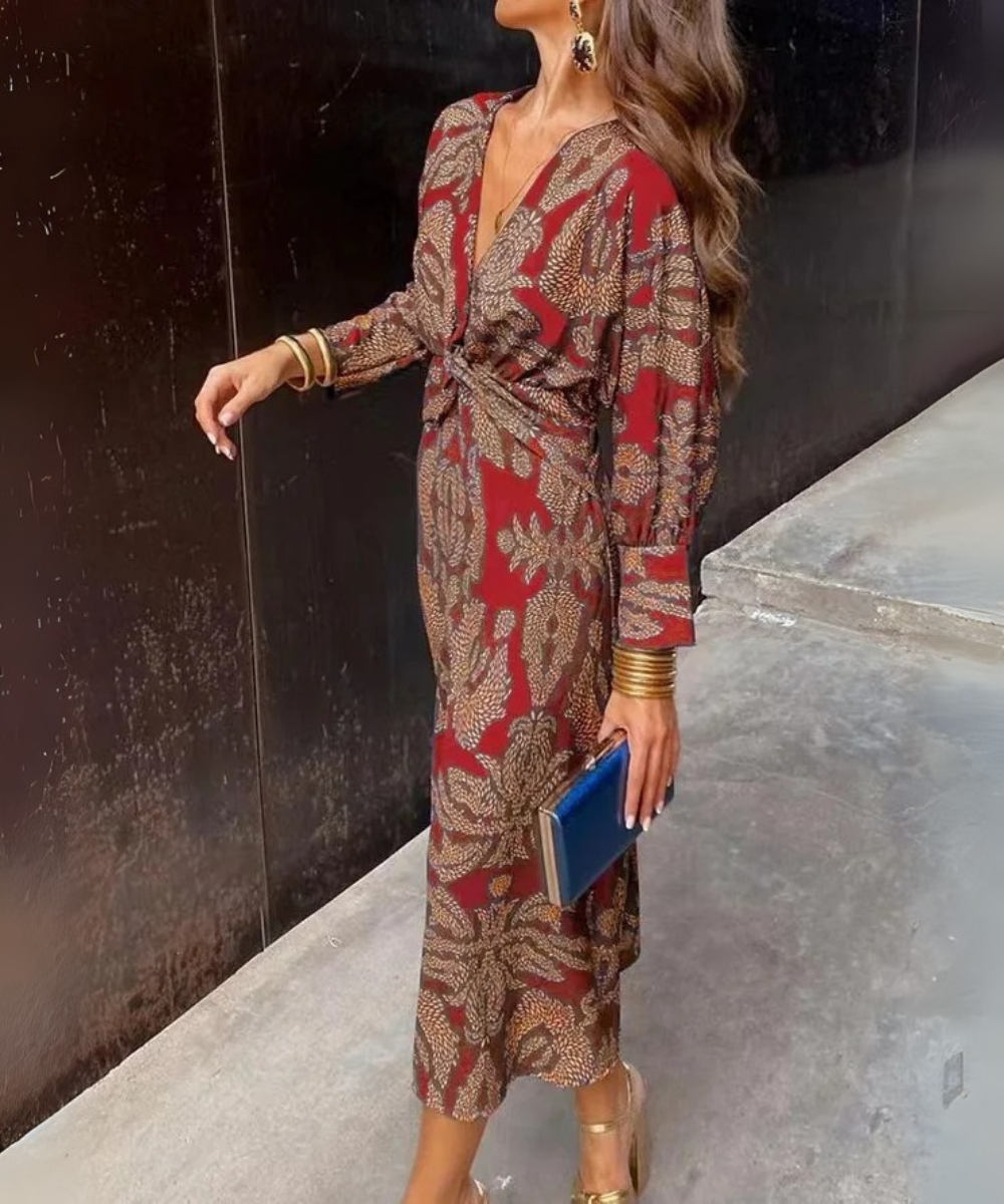 Avery &ndash; Women&rsquo;s Floral Print Midi Dress with Knot Detail - Auvrya