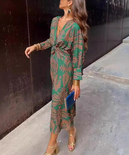 Avery &ndash; Women&rsquo;s Floral Print Midi Dress with Knot Detail - Auvrya