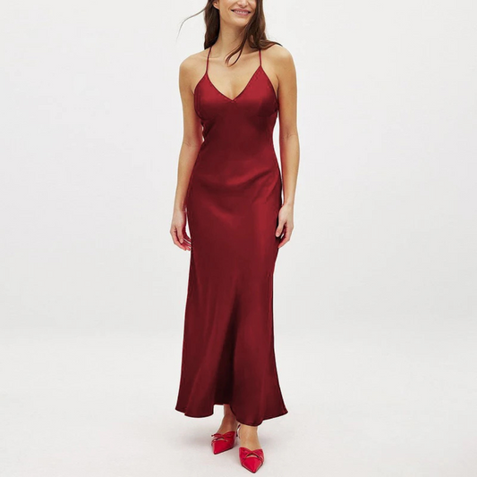 Caroline – Women’s Elegant V-Neck Backless Maxi Evening Dress - Auvrya