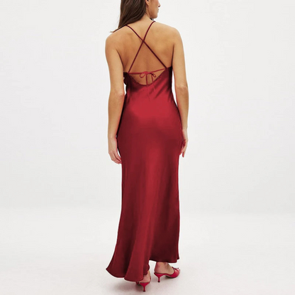 Caroline – Women’s Elegant V-Neck Backless Maxi Evening Dress - Auvrya