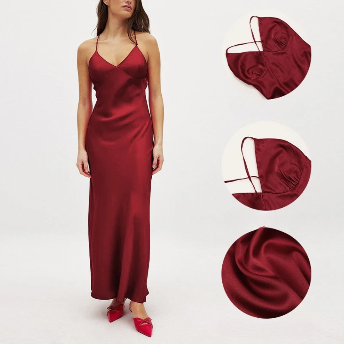 Caroline – Women’s Elegant V-Neck Backless Maxi Evening Dress - Auvrya