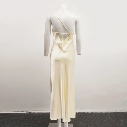 Caroline – Women’s Elegant V-Neck Backless Maxi Evening Dress - Auvrya