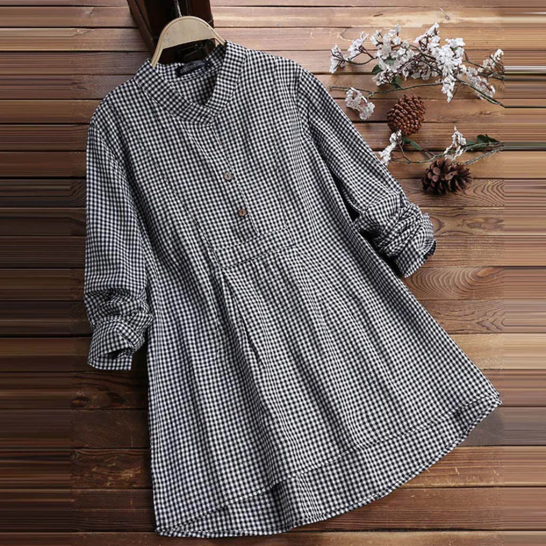 Clara – Women’s Plaid Long Sleeve Button Shirt Loose Casual Blouse - Auvrya