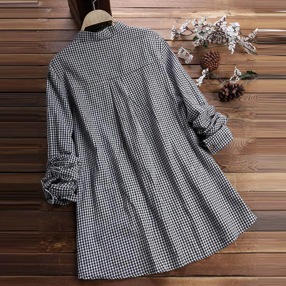 Clara – Women’s Plaid Long Sleeve Button Shirt Loose Casual Blouse - Auvrya