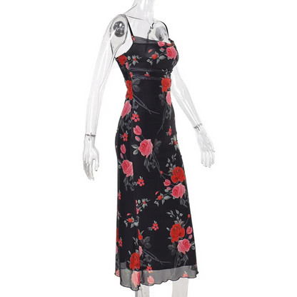 Cora – Women’s Floral Maxi Dress with Spaghetti Straps - Auvrya