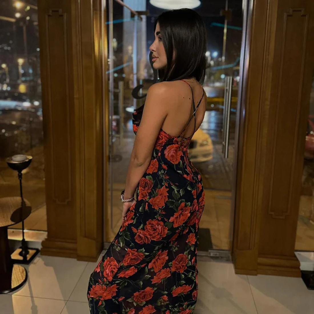 Cora – Women’s Floral Maxi Dress with Spaghetti Straps - Auvrya