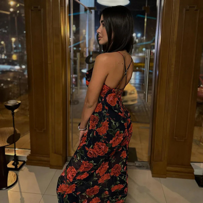 Cora – Women’s Floral Maxi Dress with Spaghetti Straps - Auvrya