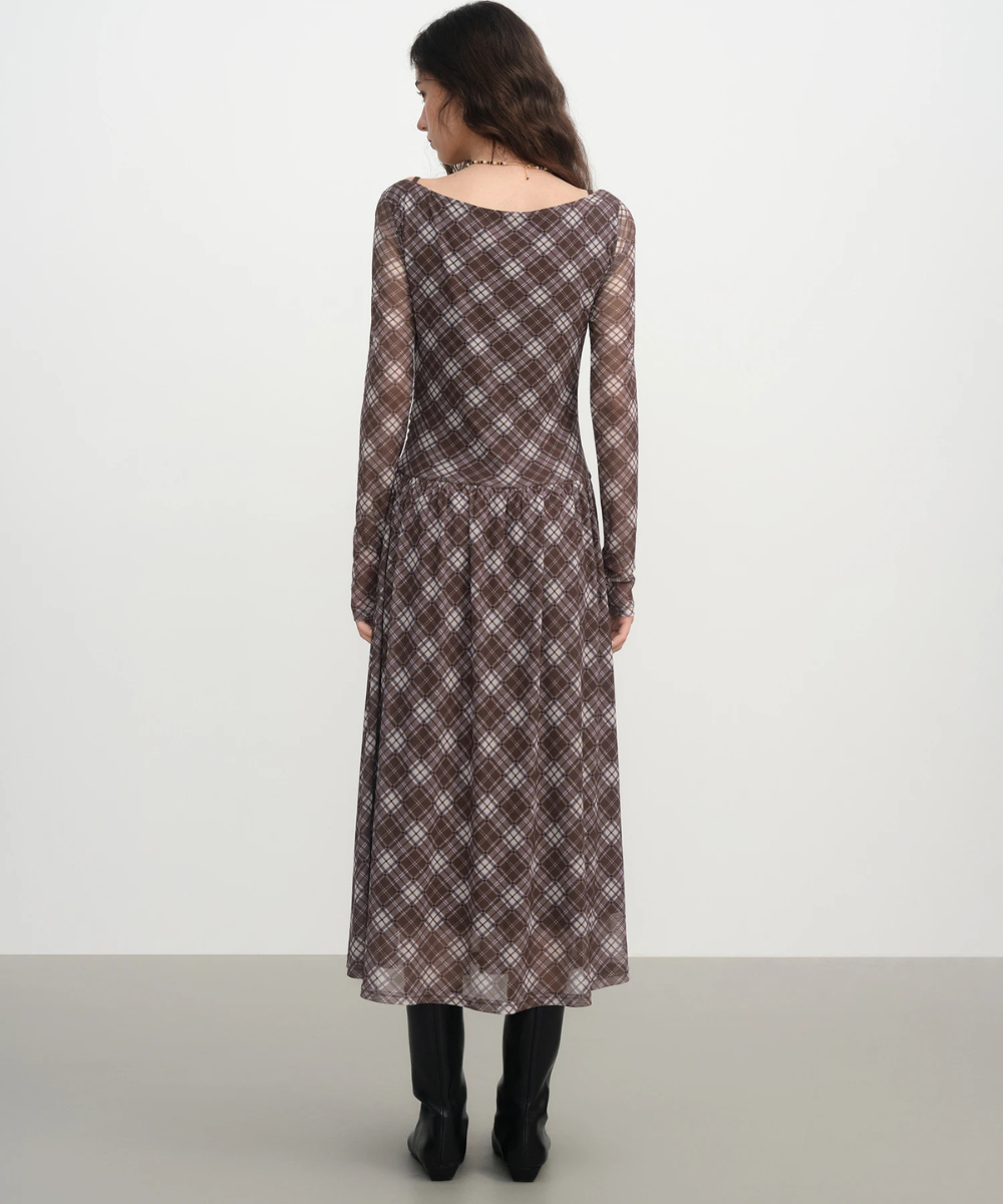 Eliana – Women’s Plaid Two Piece Dress Set with Mesh Top & Midi Skirt - Auvrya