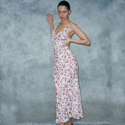 Emily – Women’s Floral V-Neck Plunge Maxi Dress Sleeveless - Auvrya