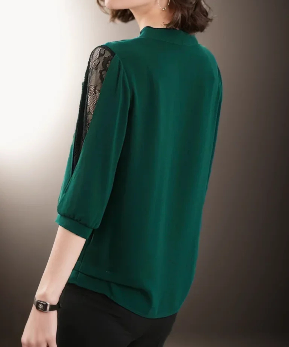 Gianna – Women’s Casual Blouse Tie-Neck Lace Sleeve Loose Fit Top - Auvrya