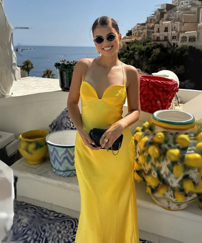 Hannah &ndash; Women&rsquo;s Satin Maxi Dress Sleeveless V-Neck with Straps - Auvrya