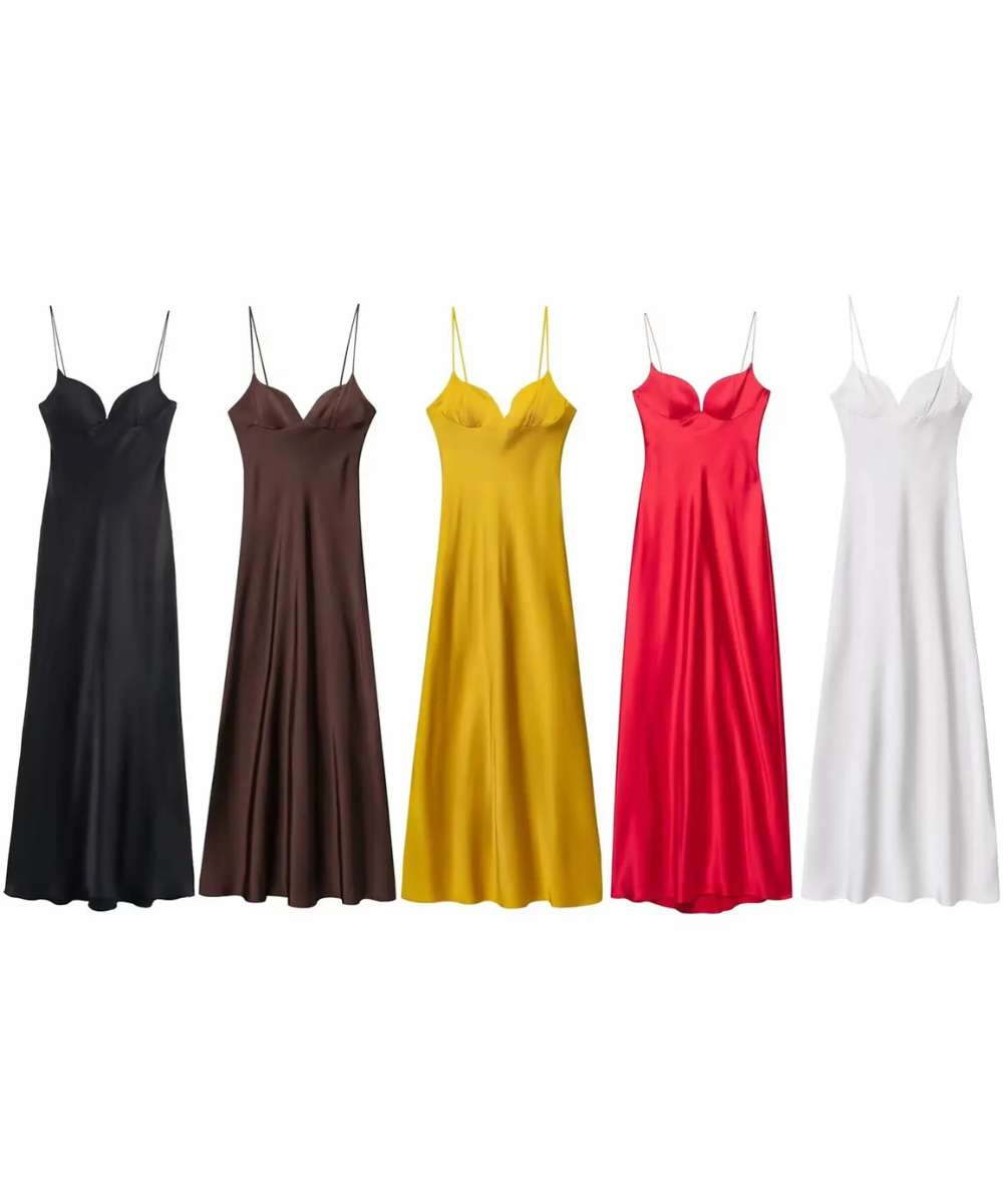 Hannah &ndash; Women&rsquo;s Satin Maxi Dress Sleeveless V-Neck with Straps - Auvrya