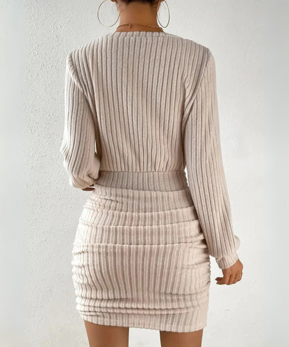 Hazel &ndash; Women&rsquo;s Knitted Bodycon Mini Dress Long Sleeve V-Neck Casual - Auvrya