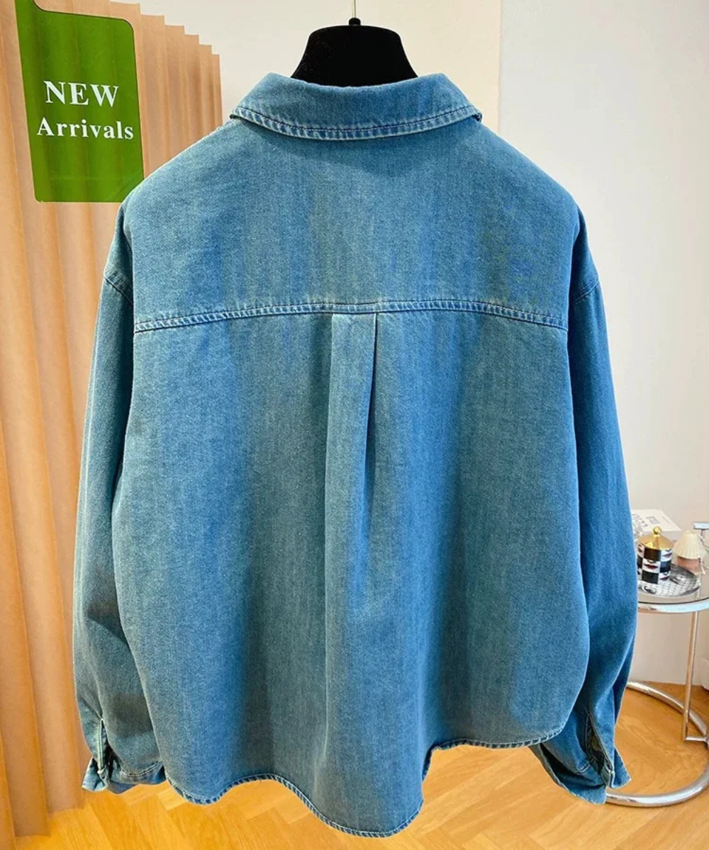 Jade – Women’s Oversized Blue Denim Shirt Long Sleeve Casual Blouse - Auvrya