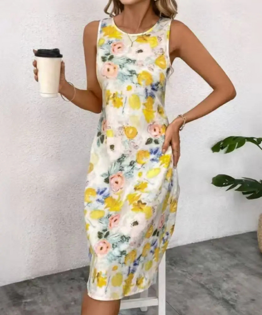 Leah &ndash; Women&rsquo;s Floral Print Sleeveless Midi Dress - Auvrya