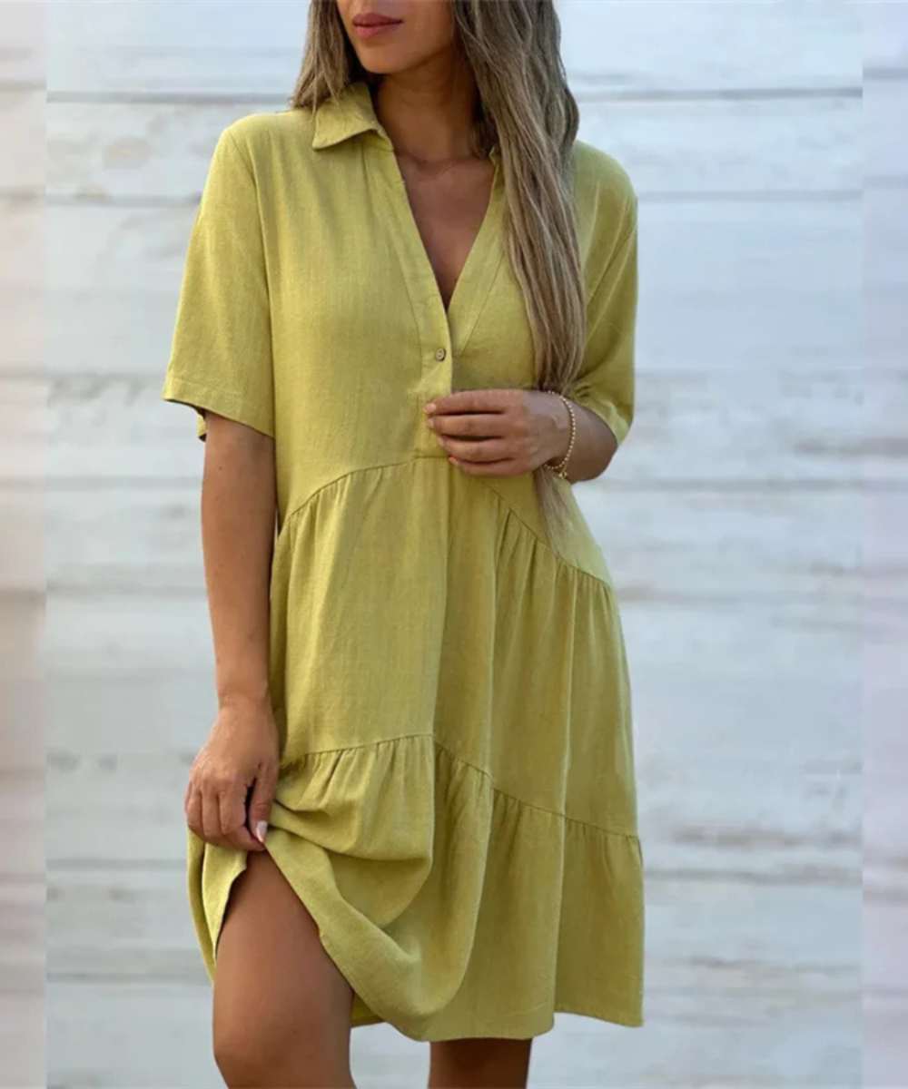 Lily – Women’s Cotton Linen Casual Shirt Dress with Lapel and Buttons - Auvrya