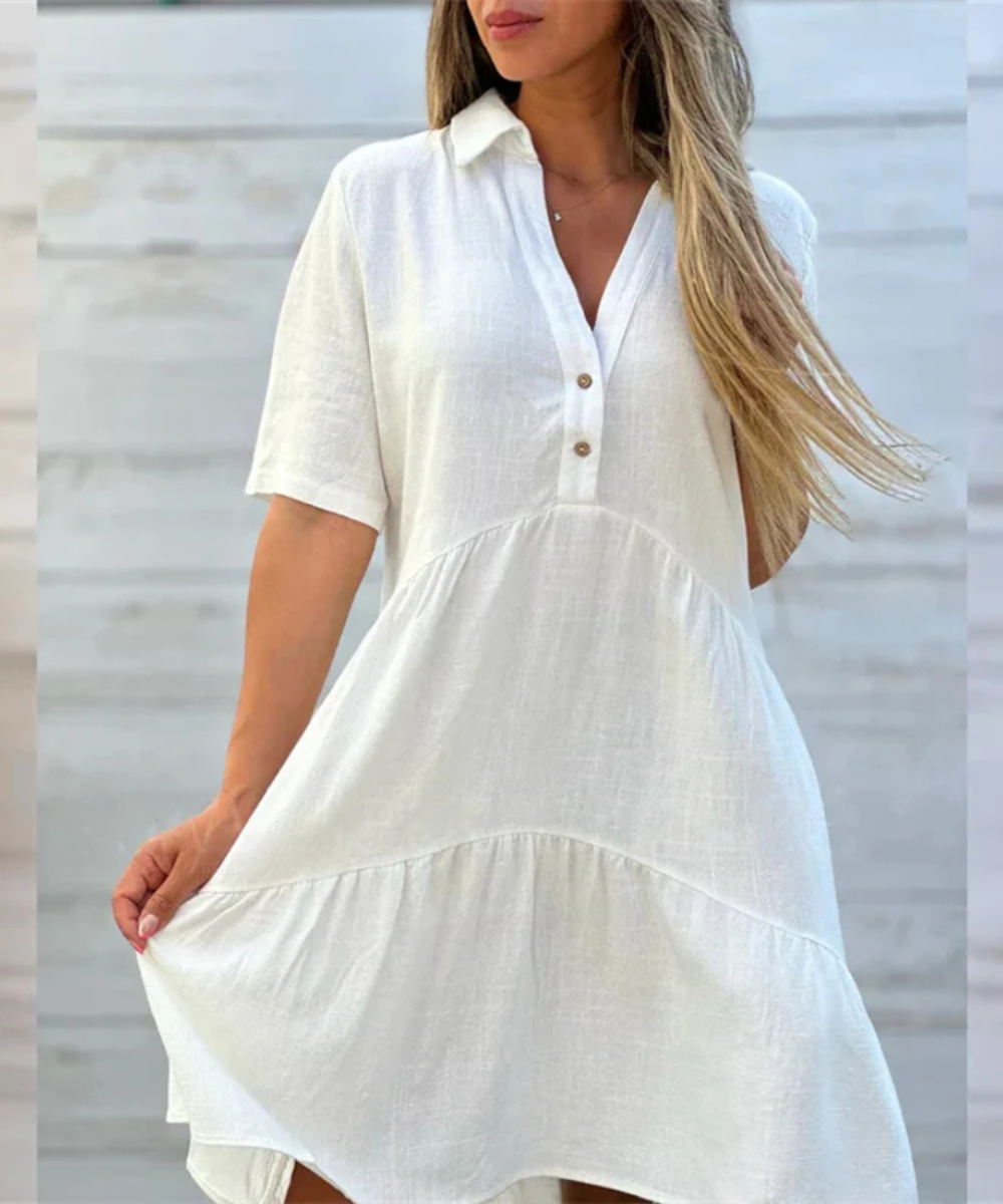 Lily – Women’s Cotton Linen Casual Shirt Dress with Lapel and Buttons - Auvrya