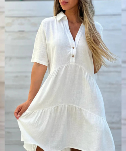 Lily – Women’s Cotton Linen Casual Shirt Dress with Lapel and Buttons - Auvrya