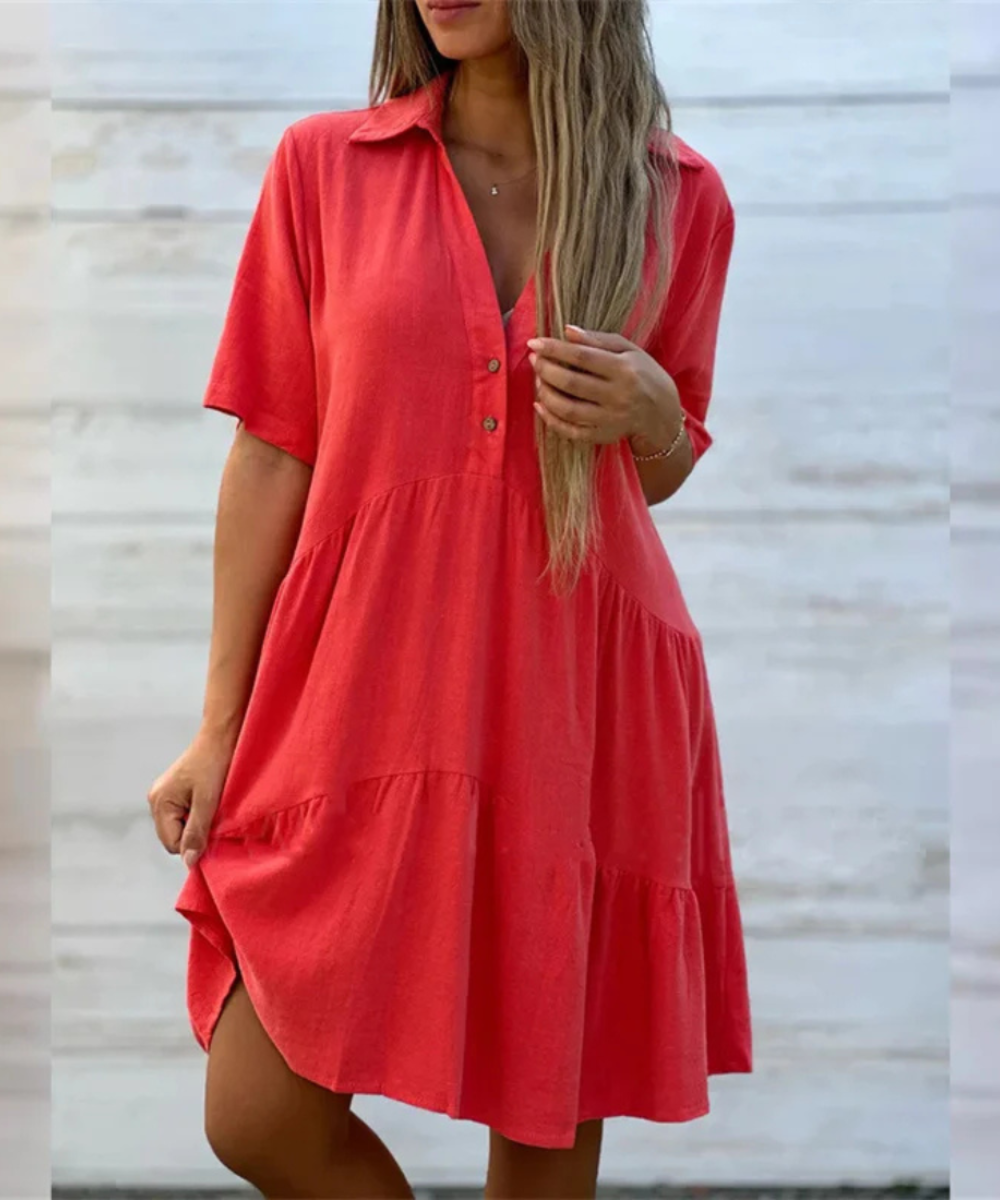 Lily – Women’s Cotton Linen Casual Shirt Dress with Lapel and Buttons - Auvrya