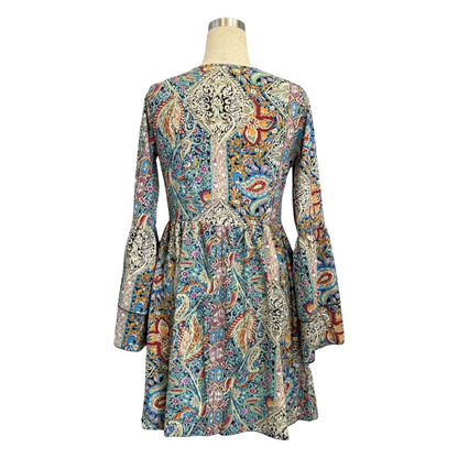 Maya – Women’s Boho Floral V-Neck Mini Dress with Flared Sleeves - Auvrya