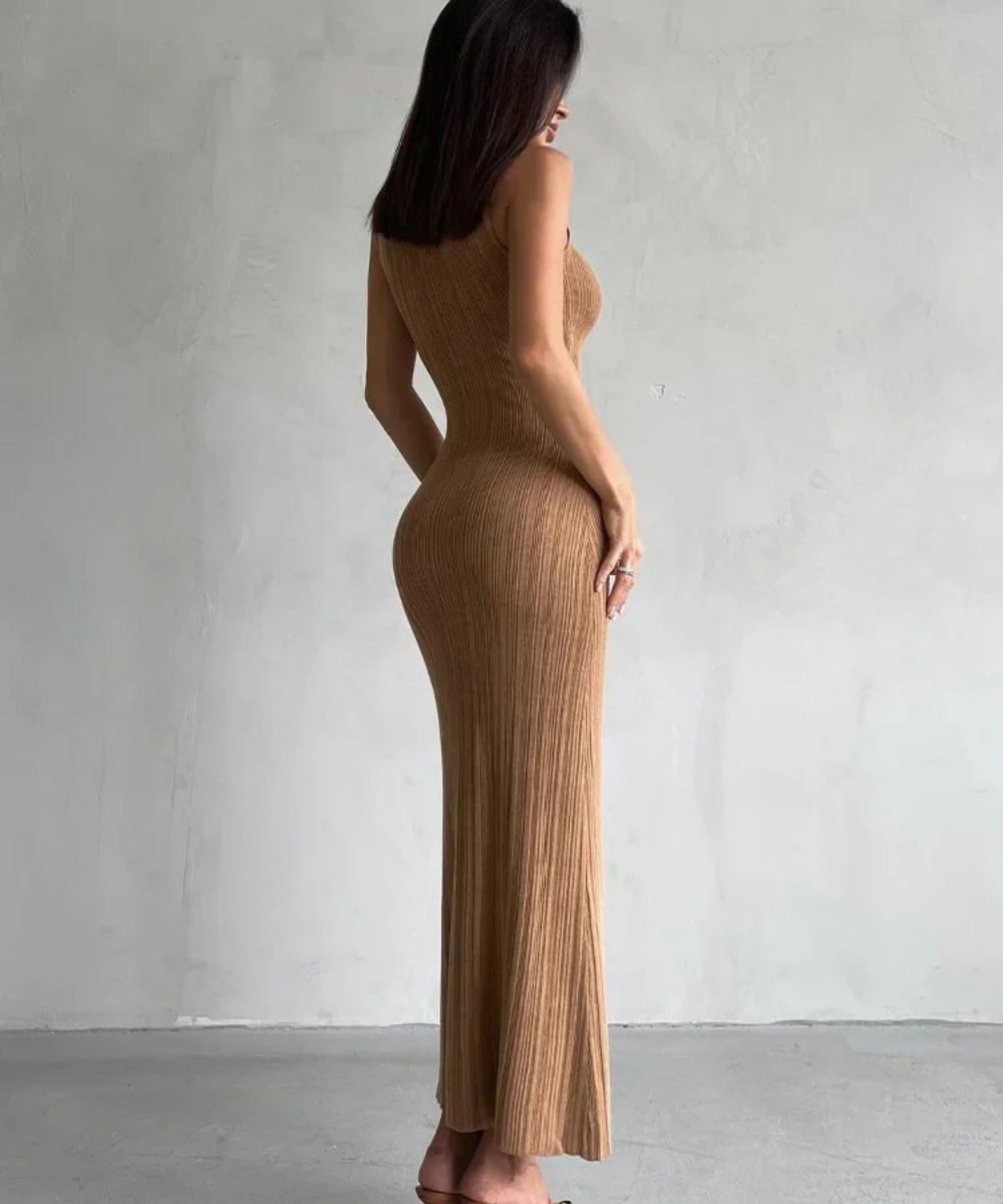 Naomi – Women’s Knit Maxi Dress Sleeveless Ribbed High Neck - Auvrya