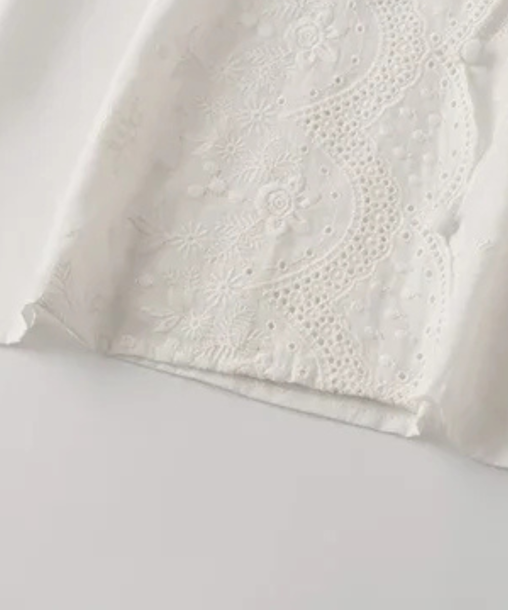 Natalie – Women’s White Embroidered Linen Cotton Puff Sleeve Blouse - Auvrya