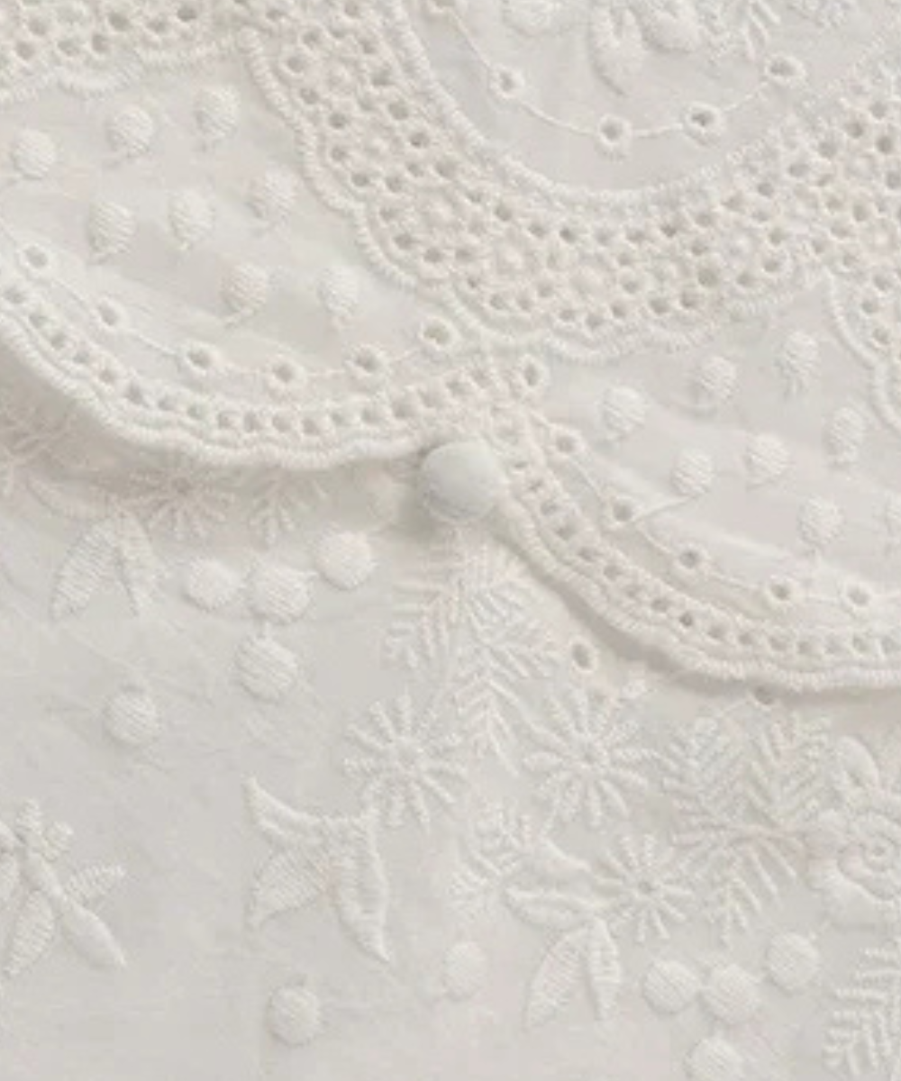 Natalie – Women’s White Embroidered Linen Cotton Puff Sleeve Blouse - Auvrya