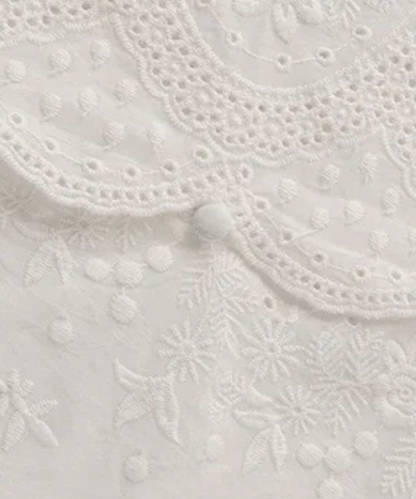 Natalie – Women’s White Embroidered Linen Cotton Puff Sleeve Blouse - Auvrya