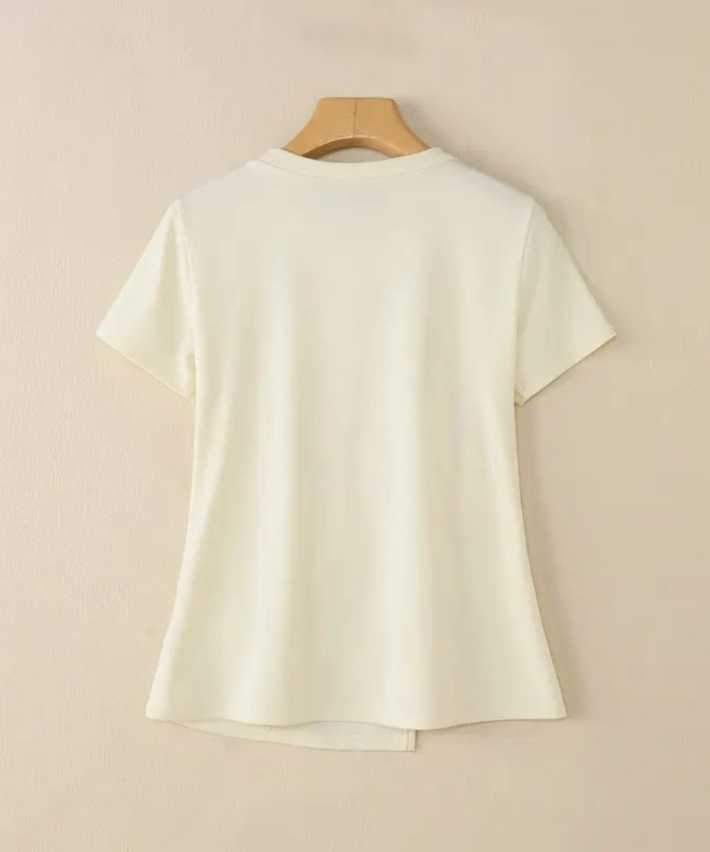 Nevaeh – Women’s Short Sleeve Blouse Casual Round Neck with Waist Detail - Auvrya