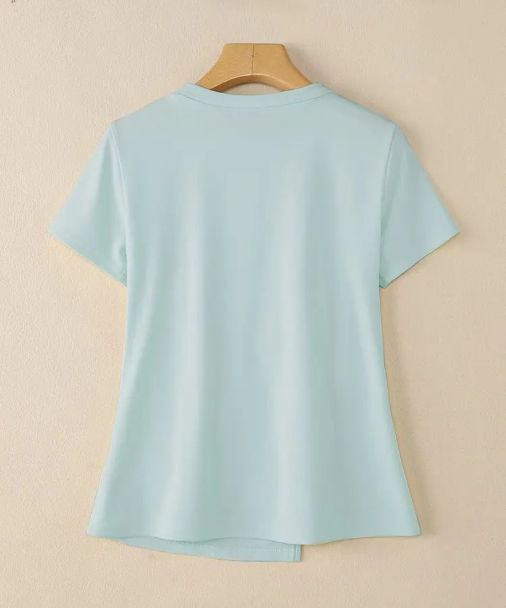 Nevaeh – Women’s Short Sleeve Blouse Casual Round Neck with Waist Detail - Auvrya