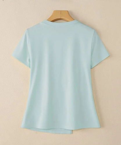 Nevaeh – Women’s Short Sleeve Blouse Casual Round Neck with Waist Detail - Auvrya