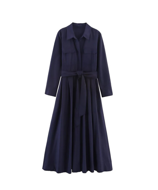 Nora &ndash; Women&rsquo;s Long Sleeve Shirt Dress with Belt and Lapel Collar - Auvrya